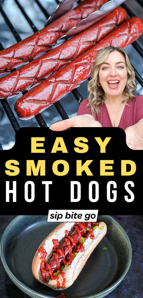 Traeger Smoked Hot Dogs Recipe images on the smoker with text overlay Smoked Hot Dogs, Toasted Hot Dog Buns, Smoker Grill Recipes, Easy Smoker Recipes, Smoker Recipes Electric, Pellet Smoker Recipes, Bacon Wrapped Hotdogs, Making Hot Dogs, Smoked Recipes