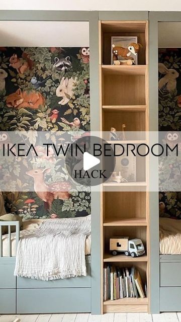 DIY Hacks HQ - home of IKEA hacks and more! on Instagram: "TWIN BEDROOM • Since you all loved the bunkbeds yesterday I thought I'd treat you to another IKEA kids room inspiration. Could we call this the deconstructed bunkbed?! @villaalvsjo have created a bedroom for their 2 girls, and again, you couldn’t tell this was another IKEA hack! This one is a bit more involved, but stay with me, as the result is 🔥

Here is a breakdown of how they achieved the look:

DIMENSIONS
The wall dimensions to fit both the beds and the central bookcase are 160x80cm which means you can fit 2 single bed mattresses along that wall along with a 40cm bookcase. 

BASE
•  the base has been made using 4 PLATSA drawers measuring 60x55x40cm
•  the fronts of the PLATSA drawers are the HJALPA shelves which have Diy Ikea Bed Hack, Ikea Single Bed Hack, Ikea Platsa Kids Room, Smastad Ikea Hack Bed, Diy Single Bed, Platsa Ikea Hack, Ikea Platsa Hack, 2 Single Bed, Ikea Hack Bookcase