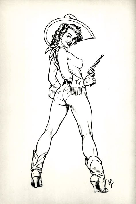 Dave Stevens, Cowgirl Tattoos, Pin Up Drawings, Pinup Vintage, Pinup Art, Cowgirl Art, Pin Up Tattoos, Vintage Pin Up, Photo Vintage