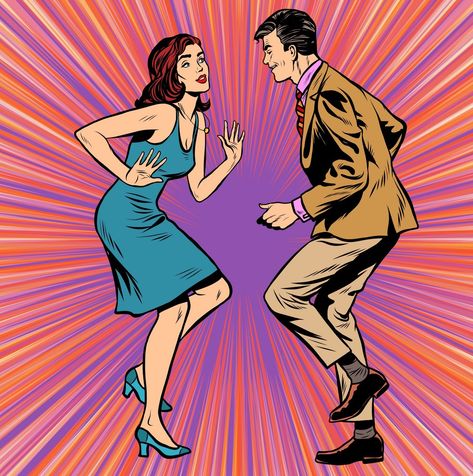 Man And Woman Dancing, Retro Dancing, Dance Vector, Pop Art Retro, Woman Dancing, Music Canvas, Pop Art Women, Pop Art Illustration, Dance Poster