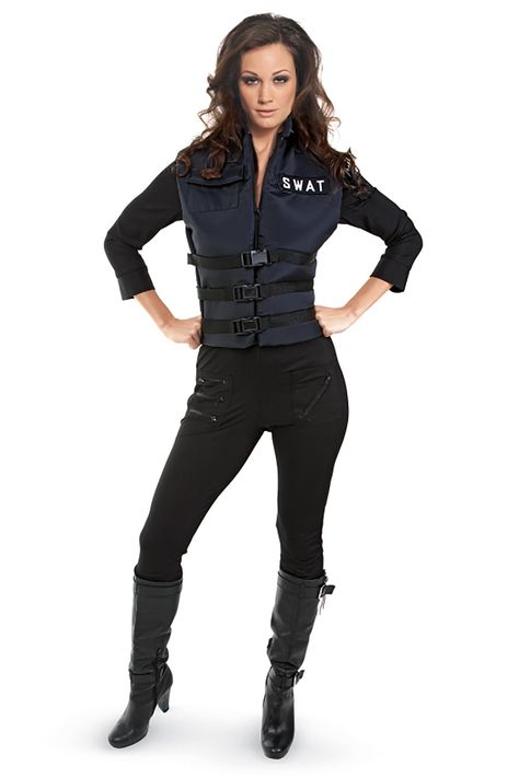 SWAT Officer Costume for Women: #Chasingfireflies $59.00 Swat Halloween Costume, Swat Team Costume, Swat Outfit, Swat Vest, Swat Costume, Modest Halloween Costumes, Police Halloween Costumes, Female Police, Police Costume