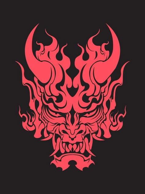 Demon samurai oni mask hannya mask skull head tattoo illustration vector design template Oni Teeth Reference, Oni Mask Logo, Oni Mask Art, Skull Head Tattoo, Oni Mask Design, Demon Illustration, Samurai Mask Tattoo, Demon Samurai, Fire Sketch