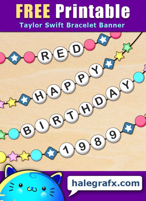 FREE Printable Taylor Swift Bracelet Banner Pack. Letters numbers and shapes to create a banner that looks like Taylor Swift fan bracelets. Taylor Swift Album Bracket, Taylor Swift Party Printables Free, Taylor Swift Free Printables, Taylor Swift Friendship Bracelet Garland, Free Taylor Swift Printables, Taylor Swift Banner, Taylor Swift Concert Bracelet Trading, Happy Birthday Banner Printable Free, Ttpd Bracelets Taylor Swift