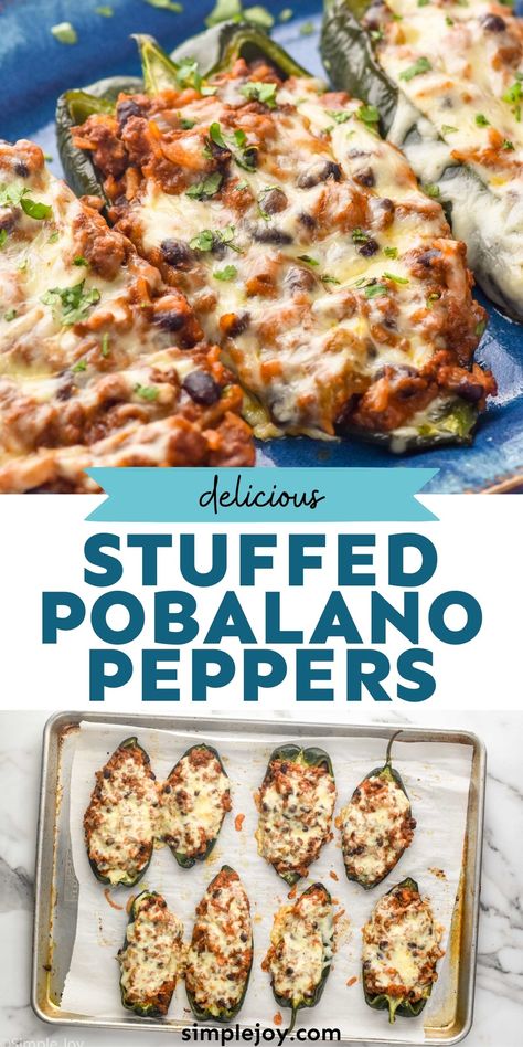 These Stuffed Poblano Peppers make for such a delicious dinner. With easy to find ingredients, you have a hearty dish that everyone is going to love. Pablano Pepper Recipe, Poblano Pepper Recipes, Keto Hamburger, Stuffed Poblanos, Poblano Peppers Recipes, Veggie Side Dish Recipes, Main Recipes, Poblano Pepper, Roasted Poblano Peppers