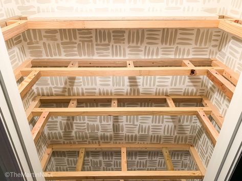 How to build floating corner pantry shelves - themartinnest.com Floating Pantry Shelves, Corner Pantry Shelves, Floating Shelf Design, Diy Pantry Shelves, Pantry Renovation, Pantry Closet Design, Armoire Entree, Pantry Room, Pantry Shelves