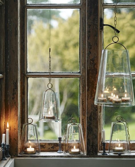 Hanging brass sky lantern - Rowen & Wren - Home styling - festive decorations - glass lantern #humphreymunson #lantern #rowen&wren #festivedecoration Sky Lantern, Storm Lantern, Antique Candle Sticks, Sky Lanterns, Rustic Candle Holders, Planter Table, Rustic Candles, Wall Candle Holders, Glass Lantern