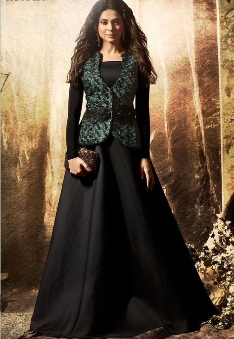 Jacket Abaya, Casual Gown, Suit With Jacket, Casual Gowns, Gown With Jacket, Resham Work, Abaya Style, Gaun Fashion, Designer Anarkali