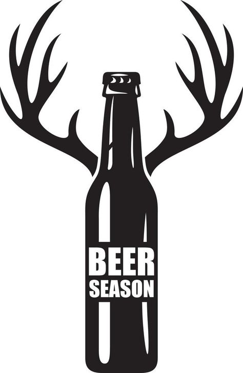 Beer Season Black and White. Bottle with deer antlers. Vector Illustration. Beer Bottle Drawing, Beer Season, Deer Drawing, Bottle Drawing, Vector Character Design, Coors Light, Vector Character, Deer Antlers, Illustration Vector