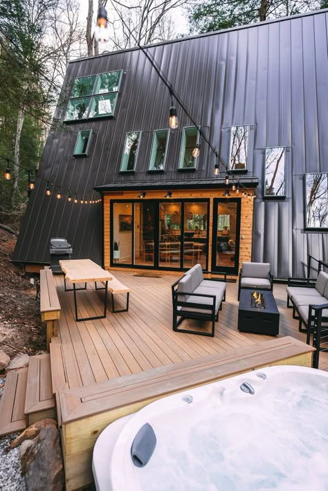 The A-Frame — Luxury Hocking Hills, Ohio Cabins & A-Frame | Dunlap Hollow Outdoor Propane Fireplace, A Frame Cabins, A Frame House Plans, Hocking Hills, A Frame Cabin, Tiny Cabin, A Frame House, Tiny House Cabin, Modern Cabin