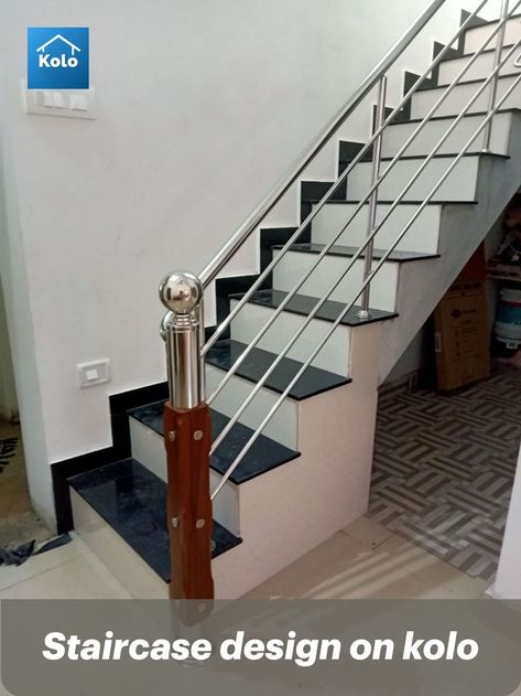 staircase, koloapp, kerala, interior, stairs, flooring Stainless Steel Staircase Design, Staircase Handle Design, Steel Staircase Design Modern, Steel Railing Design Stairways, Staircase Handle, Steel Handrail Design, Steel Staircase Design, Stairs Tiles Design, Stair Dimensions