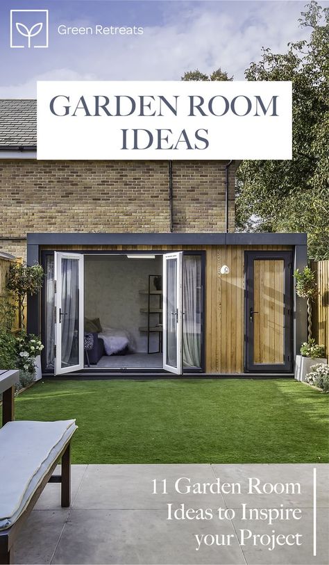 Check out The Top 11 Garden Room Ideas for this year! Enjoy the extra space in your garden all-year-round with a fully insulated garden room from the UK's leading specialist. Back by TV's arechetecture guru Kevin McCloud. Garden Room Decor Ideas, Cladded Garden Room, Garden Room Ideas Interior Design, Modern Garden Rooms Uk, Garden Rooms, Composite Garden Room, Garden Cabins Uk, Large Garden Summer House, Garden Rooms Uk