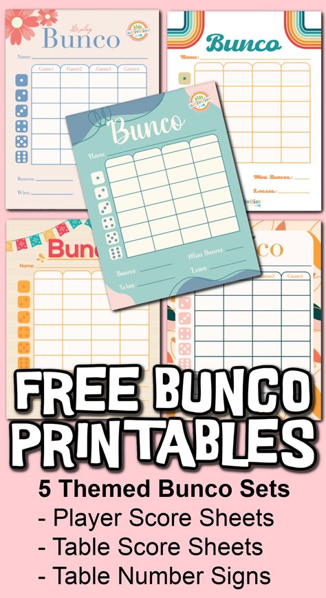 Are you hosting a party? Take it to the next level with a fun bunco game! Here are 5 free printable bunco sets and ideas to make it happen. Bunko Themes, Bunko Gifts, Bunco Party Themes, List Of Themes, Bunco Food, Bunco Score Sheets, Bunco Themes, Its Party Time, Bunco Game