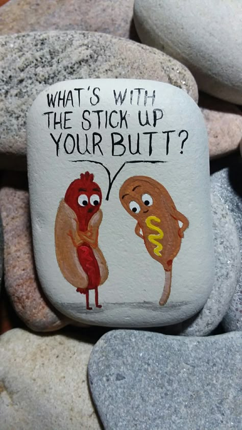 Rough Rock Painting Ideas, Cool Rock Designs, Rock Painting Ideas Small Rocks, Long Rock Painting Ideas, Wine Painted Rocks, Funny Paintings Ideas, Rock Painting Ideas Funny Sayings, Funny Painted Rocks Hilarious, Painted Rock Sayings