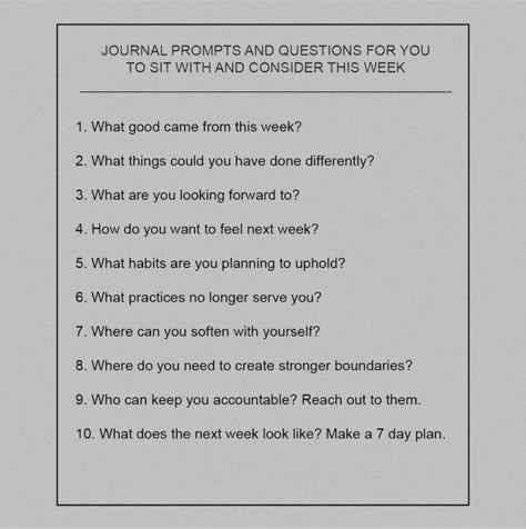 Mid Week Check In Questions, Journal Prompts Boundaries, Journal Prompts To Feel Better, Journal Weekly Prompts, Week Reflection Journal Prompts, Weekly Journaling Prompts, Journal Prompts For Setting Boundaries, Slow Living Journal Prompts, How To Hold Yourself Accountable