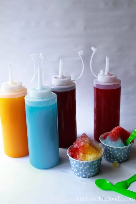 Homemade Sno Cone Syrup | My Name Is Snickerdoodle Sno Cone Syrup Recipe, Sno Cone Syrup, Homemade Snow Cones, Homemade Syrups, Snow Cones Recipes, Snow Cone Syrup, Sno Cones, Snow Cone, Oreo Dessert