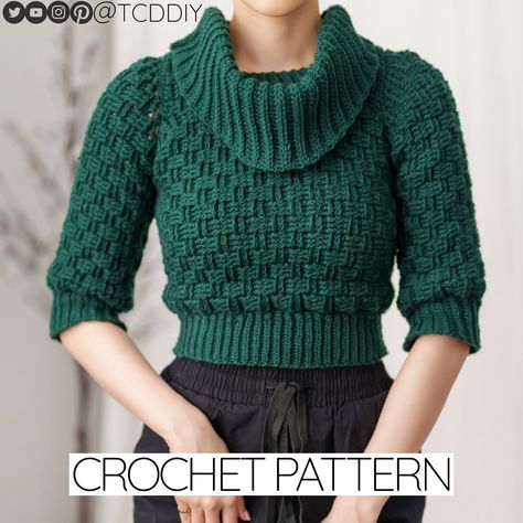 If you’re in search of an eye-catching, unique crochet project to add to your repertoire of sweaters and baby booties, then this Crochet Pattern PDF from Etsy shop TCDDIY is here to save the day! Featuring cozy, textured stitches and a fresh new style, this beautiful garment can be your next wardrobe staple or a perfect gift for a fashionable friend. Don’t wait any longer, click for the pattern and get ready to create a timeless piece! #crochet #crochetpattern #crochettutorial Cowl Neck Sweater Pattern, Turtleneck Sweater Pattern, Crochet Turtleneck Sweater, Crochet Turtleneck, Sweater Pattern Crochet, Basketweave Stitch, Photo Pattern, Crochet Winter, Crochet Motifs