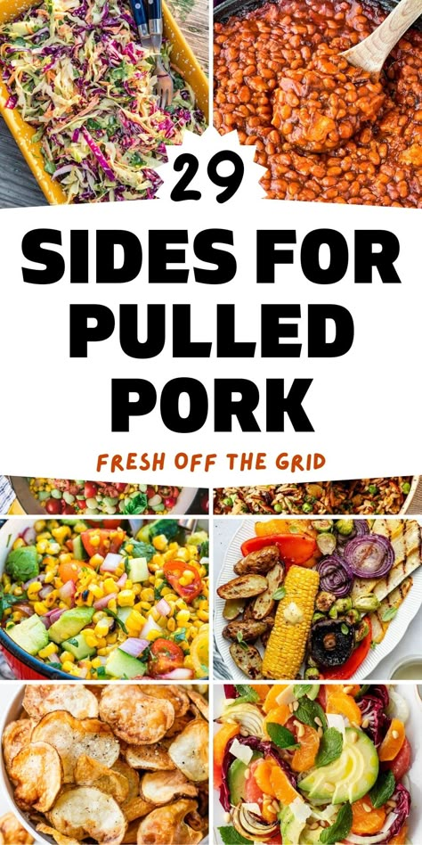 Tender and melt-in-your-mouth good, pulled pork can be served in a variety of ways–and it’s even better with these tasty sides for pulled pork! This huge, delicious list of side dishes for pulled pork includes everything from crisp salads to creamy coleslaw and from tender potatoes to baked beans–and everything in between! These are the very best sides for pulled pork to make a delicious, well-rounded meal. Best Sides With Pulled Pork, Best Sides For Pulled Pork, Pull Pork Sides, What To Eat With Pulled Pork Sandwiches, Pulled Pork For A Crowd Parties, What To Serve With Bbq Pulled Pork, Sides For Bbq Pulled Pork, Sides That Go With Pulled Pork, Sides To Go With Pulled Pork Sandwiches