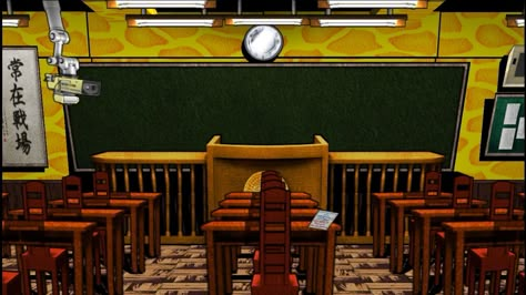 This classroom A is where Naegi first wake up in Danganronpa: Trigger Happy Havoc. Danganronpa Classroom, Danganronpa Background Scene, Danganronpa Introduction Background, Danganronpa Trial Room Background, Danganronpa Dice, Danganronpa Template, Danganronpa Art Style, Danganronpa Background, Introduction Background