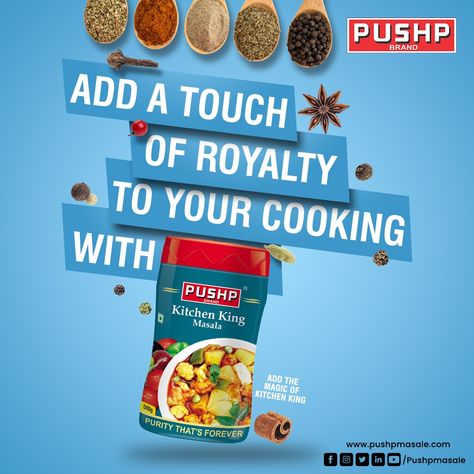 "Unlock the secret to delicious, restaurant-style Indian cuisine with Tasty Kitchen King Masala." . . . #pushp #pushpmasala #kitchenking #kitchenkingmasala #taste #delicious #chef #cooking #swadkasuperstar #spices #purespices #indianspices #pushpbrandmasala #pushpmasala #masale Kitchen King Masala, Chef Cooking, Tasty Kitchen, Motion Graphics Design, Indian Spices, Text Design, Graphics Design, Motion Graphics, The Secret