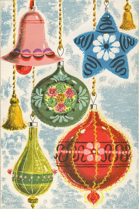 Vintage Christmas Ornaments card Vintage Holiday Cards, Vintage Christmas Card, Vintage Christmas Images, Vintage Xmas, Christmas Graphics, Old Christmas, Old Fashioned Christmas, Christmas Past, Vintage Christmas Cards