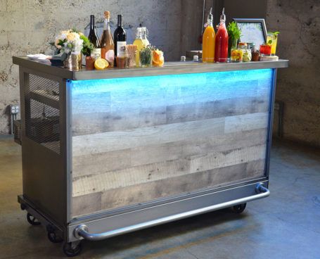 Portable Bars For Home, Portable Bar For Events, Moveable Bar Ideas, Free Standing Bars For Home, Movable Bar Counter, Bar Stand Ideas, Diy Portable Bar, Mocktail Counter, Portable Bar On Wheels