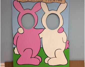 Easter Bunny Photo Booth Prop . Personalized Easter Bunny Photo Op Cutout Standup (foam board) Easter Eggs outdoor decoration Standee Easter Bunny Photo Booth, Easter Photo Booth, Bunny Photo, Easter Games For Kids, Easter Party Games, Painted Decor, Easter Event, Photo Booth Prop, Easter Games