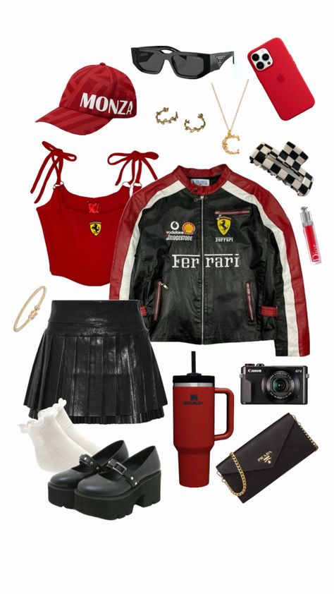 #red #outfitinspo #formula1 #ferrari #charlesleclerc #carlossainz #feminine Race Outfit, Race Day Outfits, Trendy Fits, Women's Costumes, Types Of Fashion Styles, Classy Outfits, I Dress, Fashion Inspo Outfits, Ferrari