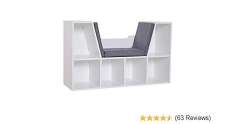 HOMCOM Bookcase Shelf Storage Seat w/Cushion Sideboard Kids Children Reading Bedroom Living Room Organiser White: Amazon.co.uk: Kitchen & Home Cube Storage Shelves, Sitting Cushion, Bookshelf Organization, Cube Bookcase, Bookshelf Storage, Living Room Organization, Kids Bookcase, Seat Storage, Standing Shelves