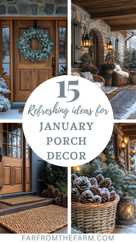 15 Ways to Refresh Your Porch Decor for January Winter Front Porch Decor After Christmas, January Porch Decor, January Front Porch Decor, January Decor After Christmas, January Decorating Ideas, Winter Decorating After Christmas, Winter Porch Ideas, Front Porch Decor Spring, Porch Decor Winter