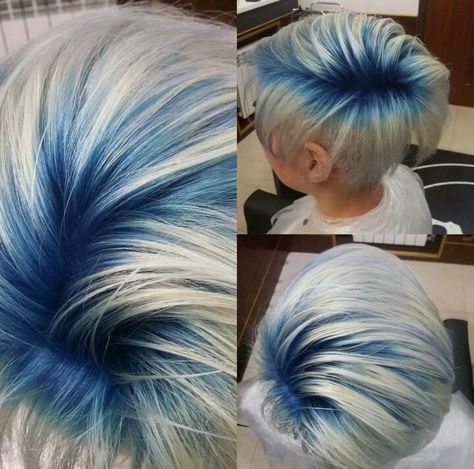 Blue roots                                                       … Short Blue Hair, Blue Roots, Hair Ombre, Hair Styles 2017, Effortless Hairstyles, Funky Hairstyles, Short Hair Color, Hair Color Blue, Lip Art