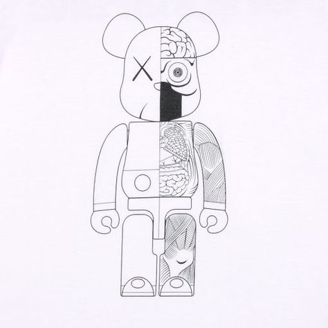 Be@rbrick Bear Brick Drawing, Bearbrick Drawing, Kaws Tattoo Sleeve, Kaws Dissected, Kaws Tattoo, Kaws Companion, Shoes Video, Angel Wings Drawing, Bear Sketch