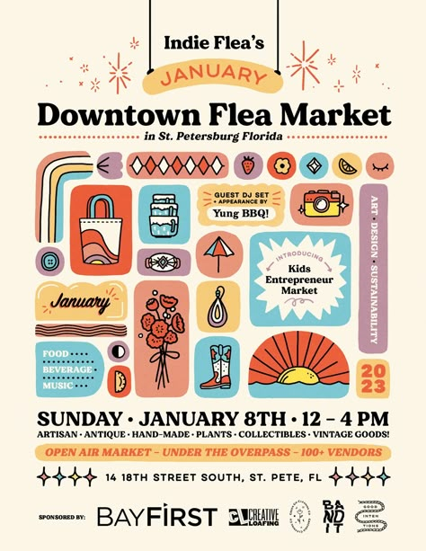 Pop Up Market Poster Design, Makers Market Poster, Art Market Poster, Pop Up Store Poster, Flea Market Poster Design, Flea Market Flyer, Indie Graphic Design, Flea Market Poster, Flea Market Design