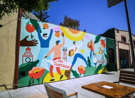 To celebrate their newly formed partnership with Walmart, Instacart partnered with Muros to develop a multi-city mural campaign. Murals About Community, Mural Art For School, Mural Wall Art For School, Mural Art Street, Mural Art School, Mural Community, Steffi Lynn, Reban Ayam, Community Mural