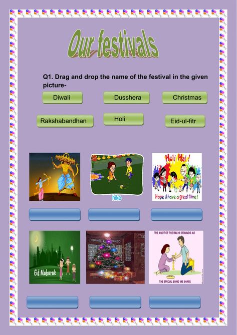 Our Festivals Worksheet, Festivals Of India Worksheet, Environmental Studies, Eid Ul Fitr, We Are Festival, Indian Festivals, Online Activities, Krishna Art, School Subjects