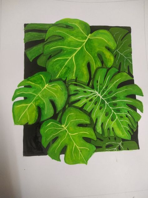 Tropical Leaf Painting Acrylic, Plant Art Painting, Tropical Painting, Boho Art Drawings, Color Drawing Art, Colored Pencil Artwork, Flower Art Drawing, Art Tropical, Painting Art Lesson