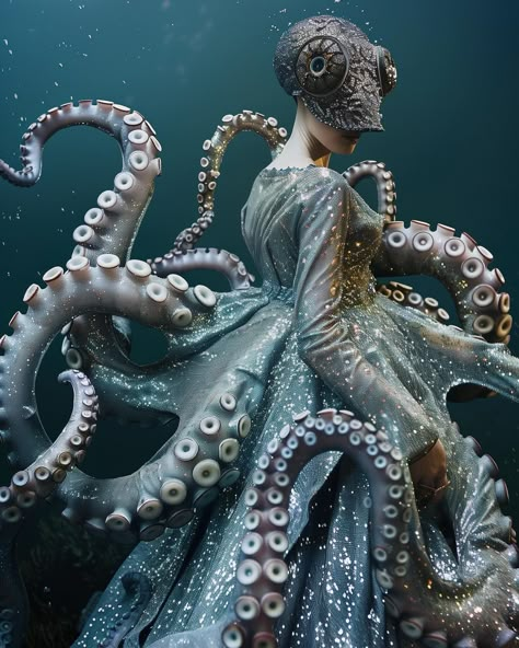 Sea Creature Outfit, Kraken Costume, Female Octopus, Octopus Fashion, Deep Sea Squid, Octopus Dress, Octopus Costume, Water Fashion, Animal Dress