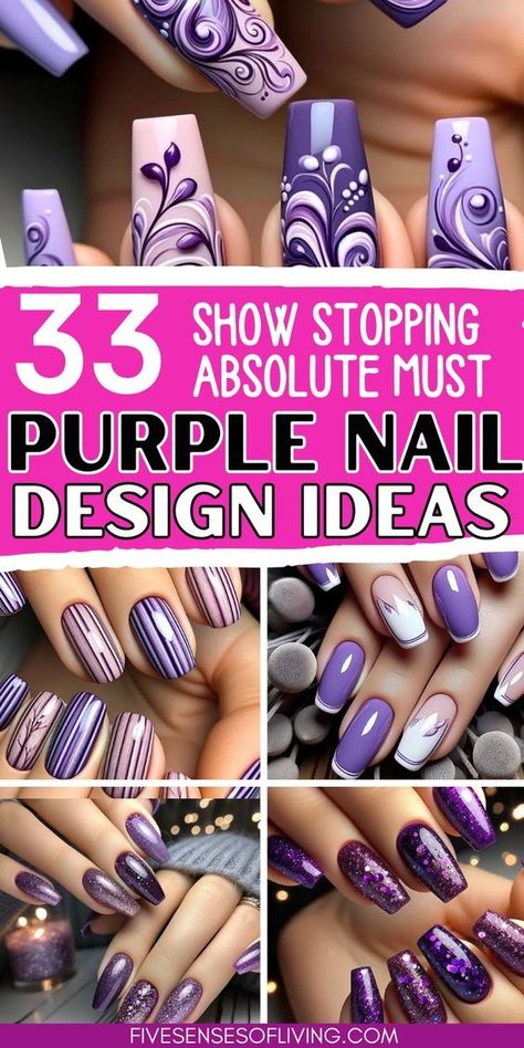 Great ready for these nails that you'll think are grape! These are the best purple nails and purple nail designs to upgrade your nails and get inspired by the best purple nail ideas of the season. You'll find pastel nails, deep purple nails, sparkly and glittery purple nails and so much more! The added plus is they come is short nails, long nails, almond shaped nails check them out now! Purple Dip Powder Nails Design, Purple French Nail Designs, Purple Ombre Nails Almond, Green And Purple Nails Ideas, Purple And Silver Nails Acrylic, Purple Holiday Nails, Silver And Purple Nails, Glittery Purple Nails, Purple Bling Nails