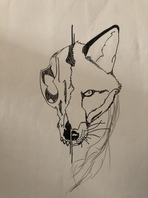 Small Fox Drawing, Desert Fox Drawing, Fox Skull Drawing, Fox Drawing Tattoo, Fox Skull Tattoo, Drawing Tattoo Ideas, Sketch Skull, Birthday Tattoos, Fox Sketch