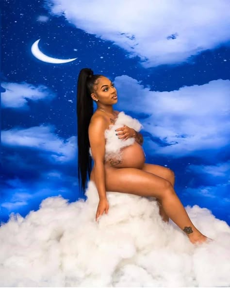 Royal Blue Maternity Photoshoot, 6 Month Maternity Pictures, Space Theme Maternity Shoot, Cloud Maternity Shoot, Maternity Photoshoot Ideas Black Women, Unique Maternity Pictures Black Women, Fun Maternity Pictures, Creative Maternity Shoot, Maturity Photoshoot