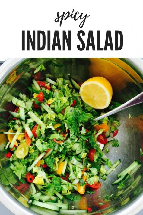 Our spicy, zingy Indian style salad is the perfect side dish for a hot curry | indian salad recipe Salad For Curry Dish, Indian Side Salad Recipes, Healthy Indian Side Dishes, Side Dishes For Indian Food, Indian Side Salad, Indian Food Salad, Indian Style Salad, Indian Salad Ideas, Indian Side Dish Recipes