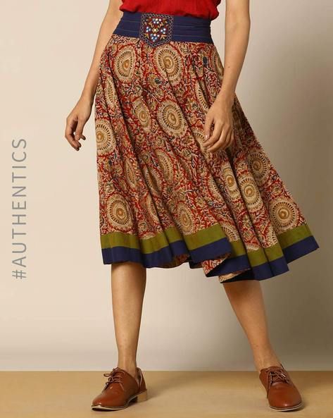 Buy Indie Picks Women Multicoloured Hand-Block Print Kalamkari Cotton Pleated Short Skirt | AJIO Kalamkari Skirts, Pleated Short Skirt, Skirt Indian, Short Skirt, Printed Skirts, Block Print, Women Clothing, High Waisted Skirt, Midi Skirt