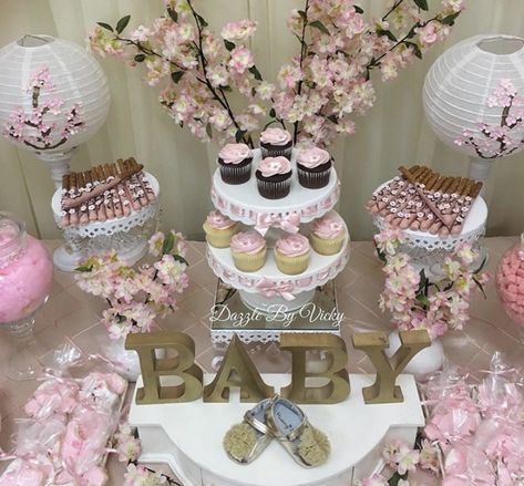 Cherry Blossom Treat Table, Cherry Blossom Dessert Table, Cherry Blossom Theme, Azalea Flower, Baby Shower Dessert Table, Cherry Blossom Wedding, Baby Shower Desserts, Spring Baby Shower, Baby Planning