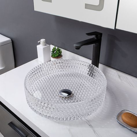 This is a modern glass wash basin, you can purchase it from Homelava.com to decorate your bathroom countertop, stylish and practical. Wash Basin Design, Modern Pedestal Sink, Glass Bathroom Sink, Bathroom Sink Design, Glass Basin, Bathroom Vanity Makeover, Glass Countertops, Toilet Sink, Turkish Tiles