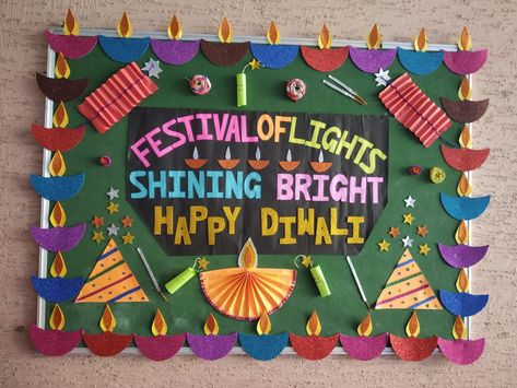 Diwali Chart For School Kids, Diwali Board Ideas For School, Diwali Chart Paper For School, Diwali Backdrop Ideas For School, Happy Diwali Board Decoration, Diwali Decor For School, Diwali Stage Decoration In School, Diwali Boards For School, Happy Diwali Chart For School