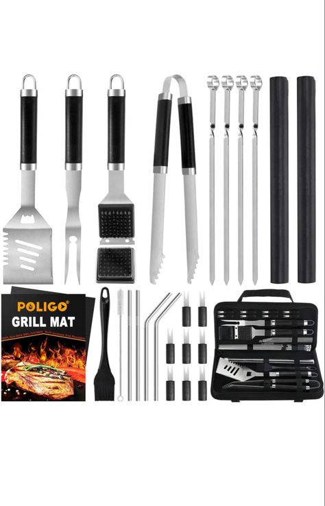 POLIGO 26 PCS Grill Set Backyard BBQ Grill Accessories Stainless Steel Grill Utensils Set with Bag for Father's Day Dads Birthday - Camping BBQ Tools Grilling Tools Set Ideal Grilling Gifts for Men Backyard Bbq Grill, Grill Kit, Birthday Camping, Grilling Utensils, Dads Birthday, Steel Grill, Camping Bbq, Stainless Steel Grill, Grill Set