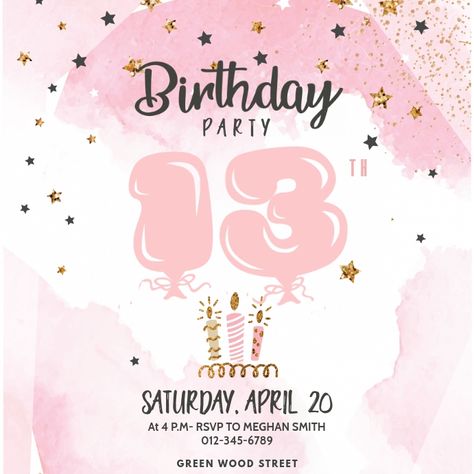 Create the perfect design by customizing easy to use templates in MINUTES! Easily convert your image designs into videos or vice versa! Browse through effective promotional flyers, posters, social media graphics and videos. Download web quality graphics for free! Prices start at $2.99 ONLY. 11 Birthday Invitations, Cowgirl Invitations, 13th Birthday Party, 13th Birthday Invitations, Teenage Birthday, Teenager Birthday, Happy Birthday Template, Easy Birthday, Invitations Birthday