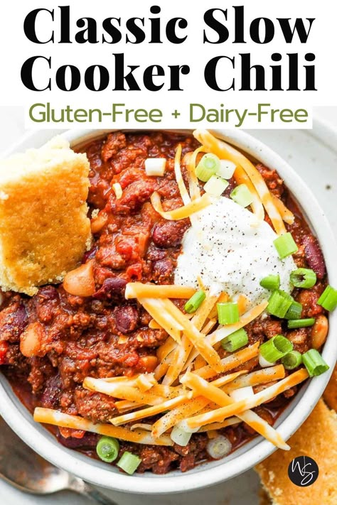 Healthy Slow Cooker Chili Recipe, Whole 30 Chili Recipe Crock Pot, Gluten Free Chili Instant Pot, Gluten Free Chilli Recipe Crock Pot, Gluten Free Dairy Free Chili Crock Pot, Gluten Free Crockpot Chili, Gluten Free Crock Pot Chili, Dairy Free Gluten Free Chili, Classic Chili Recipe Crock Pot