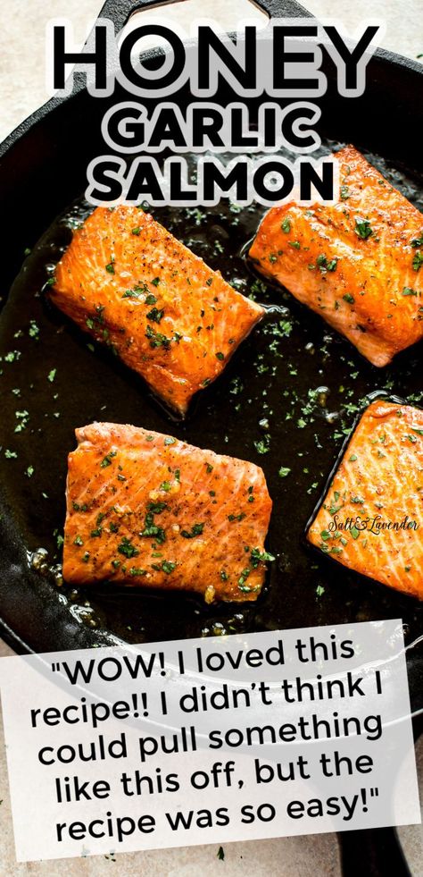 Pan Fried Salmon Recipes Healthy, Honey Garlic Sauce For Salmon, Honey Seared Salmon, Honey Salmon Recipes Stove Top, Pan Frying Salmon, Salmon Recipes Baked Honey Soy Sauce, Salmon Recipes With Skin On, Teriyaki Salmon Pan Seared, Homey Garlic Salmon Recipes