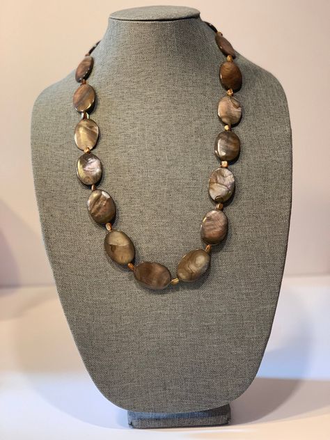 Beaded Shell, Shell Beads Necklace, Crochet Unique, Flat Beads, Large Beads, Handcrafted Necklace, Hook Clasp, Shell Beads, Abalone Shell