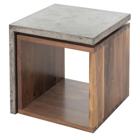 Concrete And Wood, Walnut Side Tables, Concrete Furniture, Estantes Flotantes, Sustainable Furniture, Industrial House, Furniture Designer, Tv Unit, Occasional Chairs